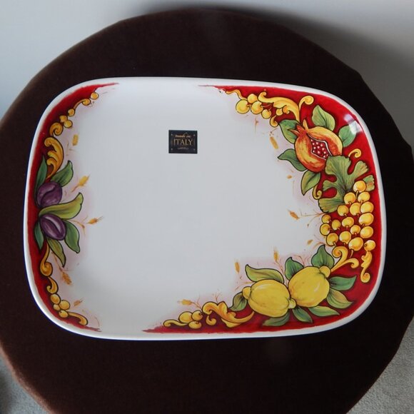 New Authentic Nova Deruta Italy Hand Painted Large Serving Platter  Tray 14”x10" - Picture 2 of 5